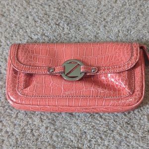 Nine & Co Orange Crocodile Vegan Leather Wristlet Clutch Bag